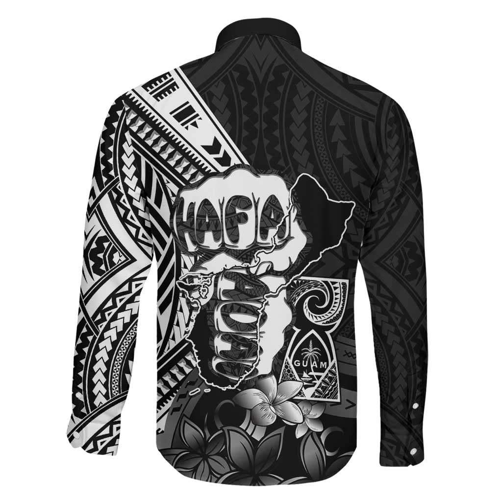 Hafa Adai Guam Discovery Day Family Matching Puletasi and Hawaiian Shirt Chamorro Latte Stone Hand Black Version