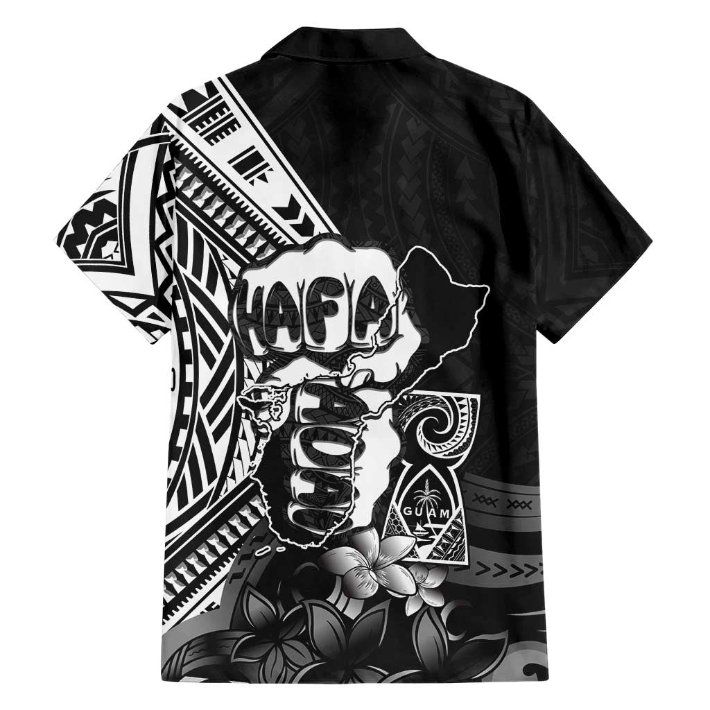 Hafa Adai Guam Discovery Day Family Matching Short Sleeve Bodycon Dress and Hawaiian Shirt Chamorro Latte Stone Hand Black Version