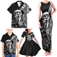 Hafa Adai Guam Discovery Day Family Matching Tank Maxi Dress and Hawaiian Shirt Chamorro Latte Stone Hand Black Version LT14 - Polynesian Pride