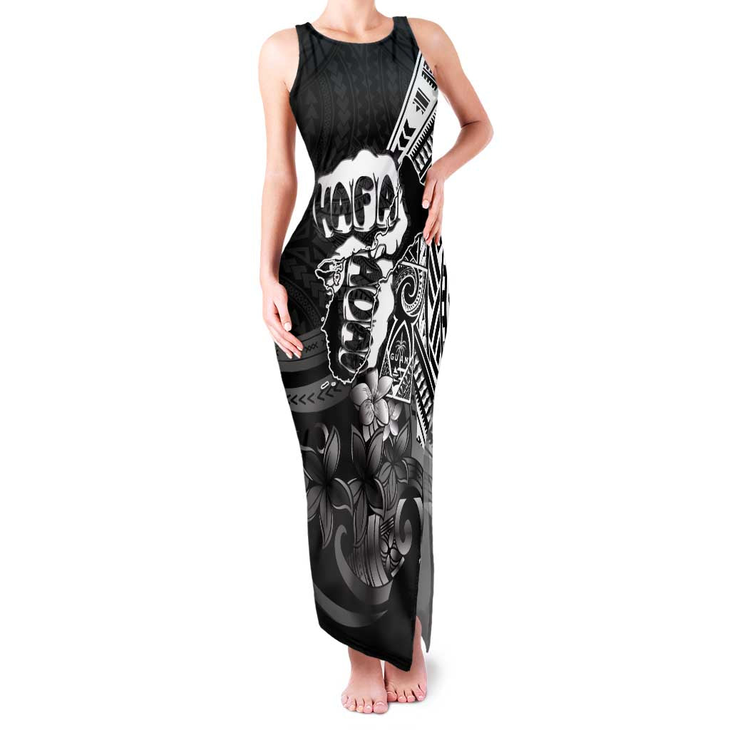 Hafa Adai Guam Discovery Day Family Matching Tank Maxi Dress and Hawaiian Shirt Chamorro Latte Stone Hand Black Version LT14 Mom's Dress Black - Polynesian Pride