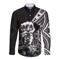 Hafa Adai Guam Discovery Day Long Sleeve Button Shirt Chamorro Latte Stone Hand Black Version