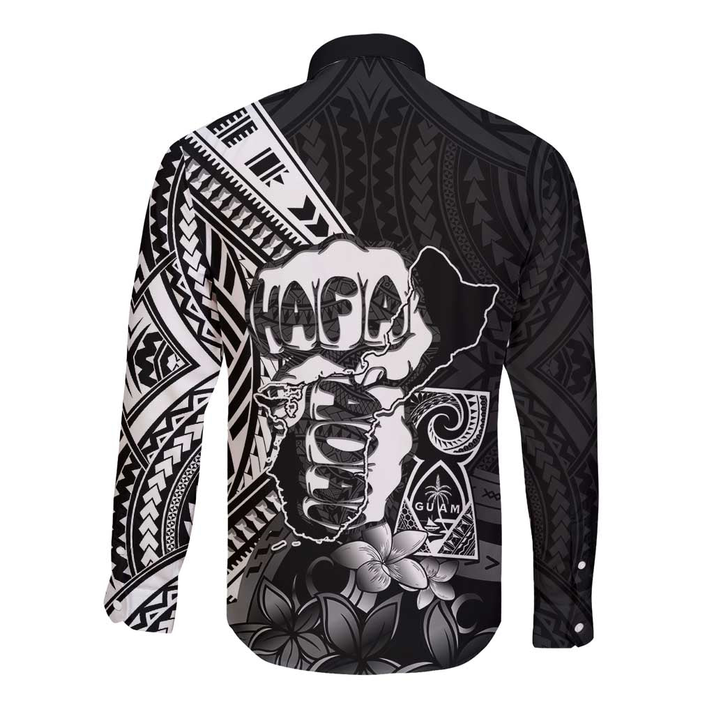 Hafa Adai Guam Discovery Day Long Sleeve Button Shirt Chamorro Latte Stone Hand Black Version