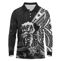 Hafa Adai Guam Discovery Day Long Sleeve Polo Shirt Chamorro Latte Stone Hand Black Version