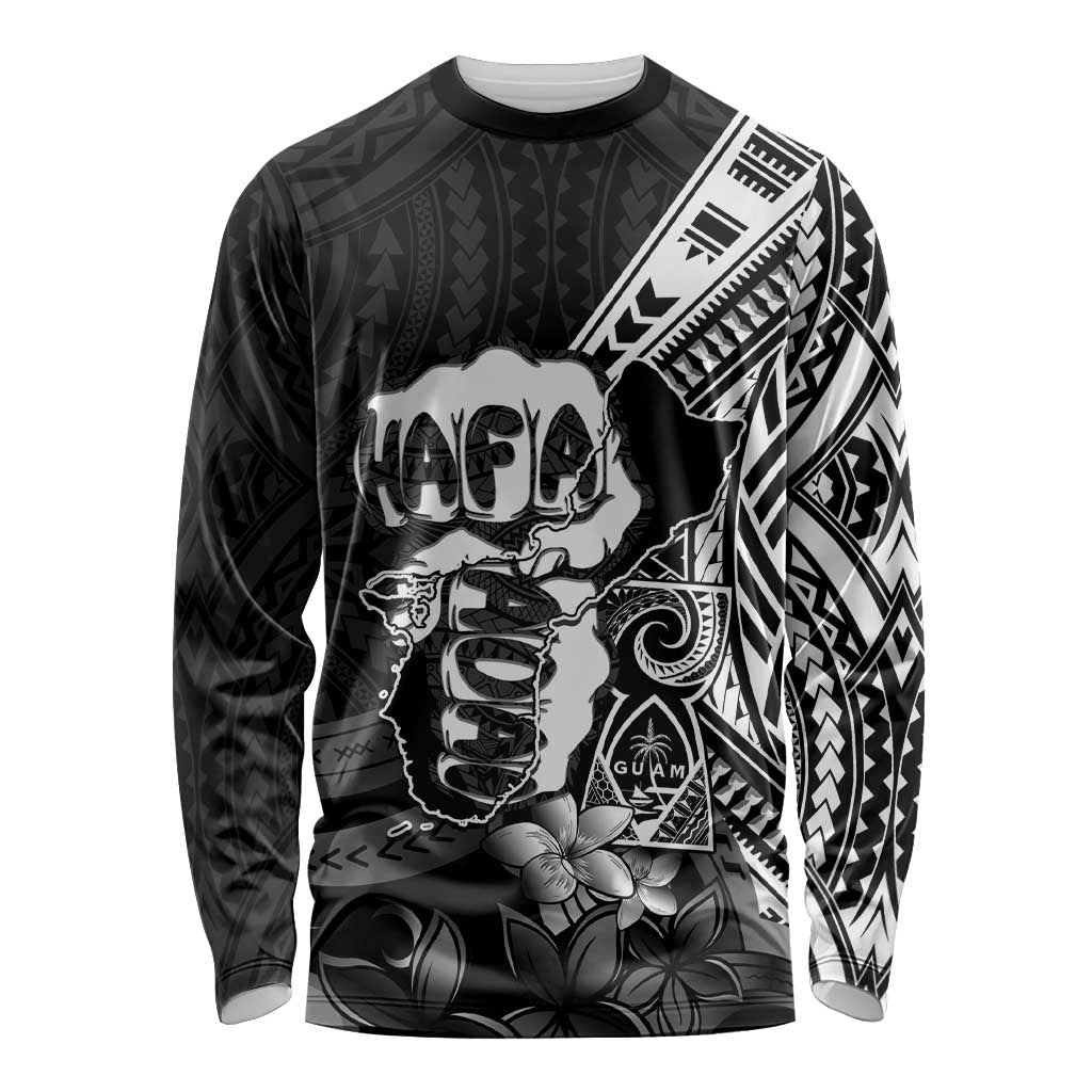 Hafa Adai Guam Discovery Day Long Sleeve Shirt Chamorro Latte Stone Hand Black Version