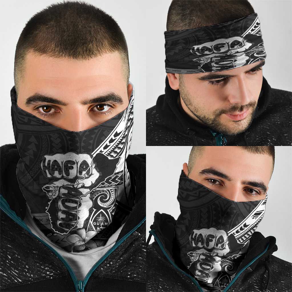 Hafa Adai Guam Discovery Day Neck Gaiter Chamorro Latte Stone Hand Black Version LT14 - Polynesian Pride