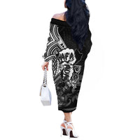 Hafa Adai Guam Discovery Day Off The Shoulder Long Sleeve Dress Chamorro Latte Stone Hand Black Version
