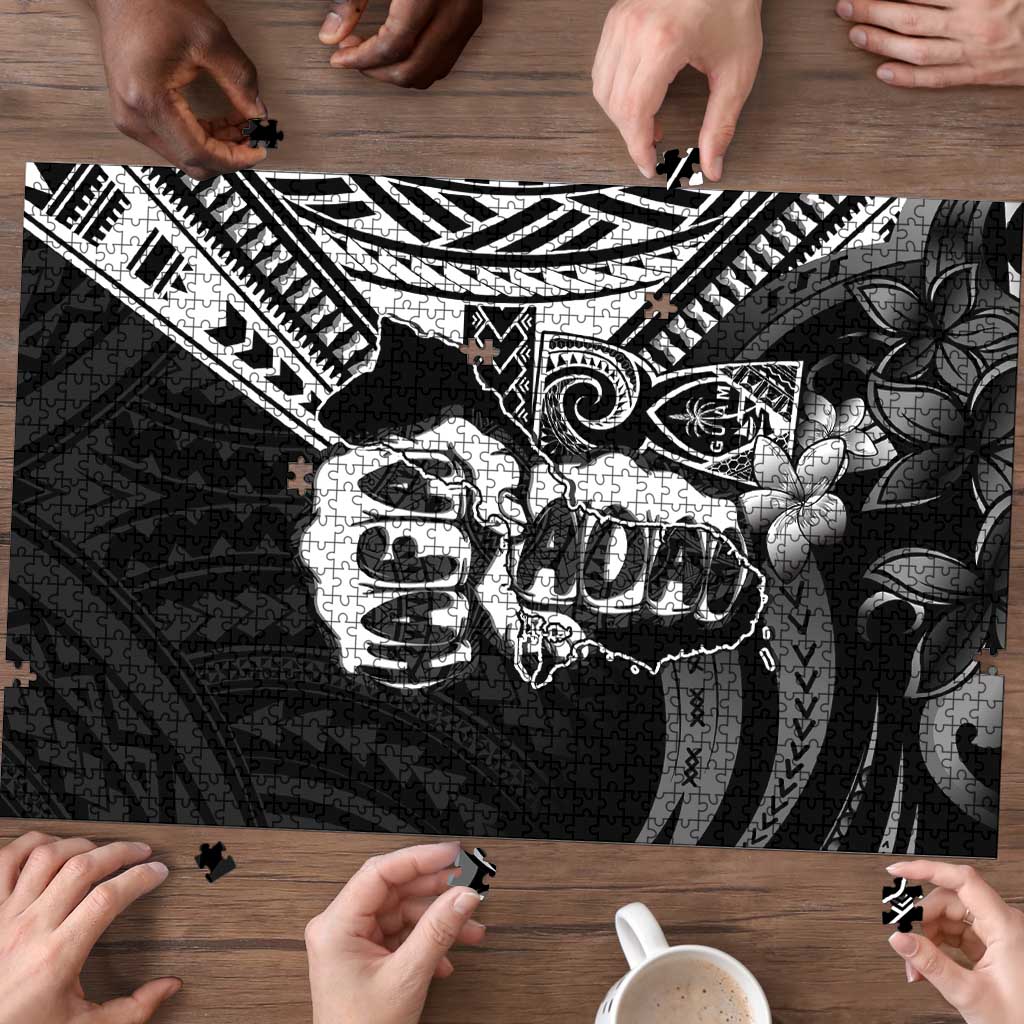 Hafa Adai Guam Discovery Day Puzzle Chamorro Latte Stone Hand Black Version