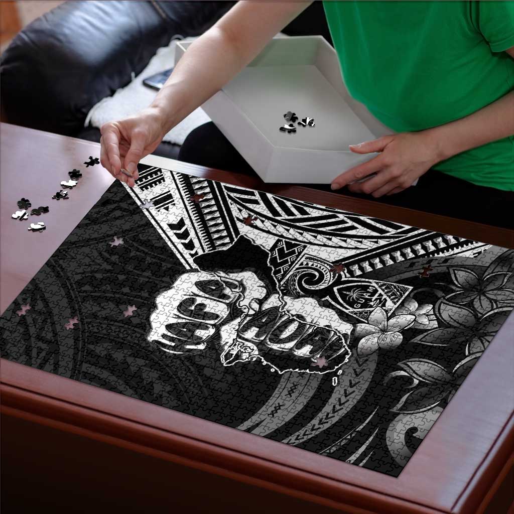 Hafa Adai Guam Discovery Day Puzzle Chamorro Latte Stone Hand Black Version