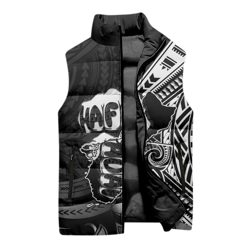 Hafa Adai Guam Discovery Day Sleeveless Puffer Jacket Chamorro Latte Stone Hand Black Version LT14 - Polynesian Pride