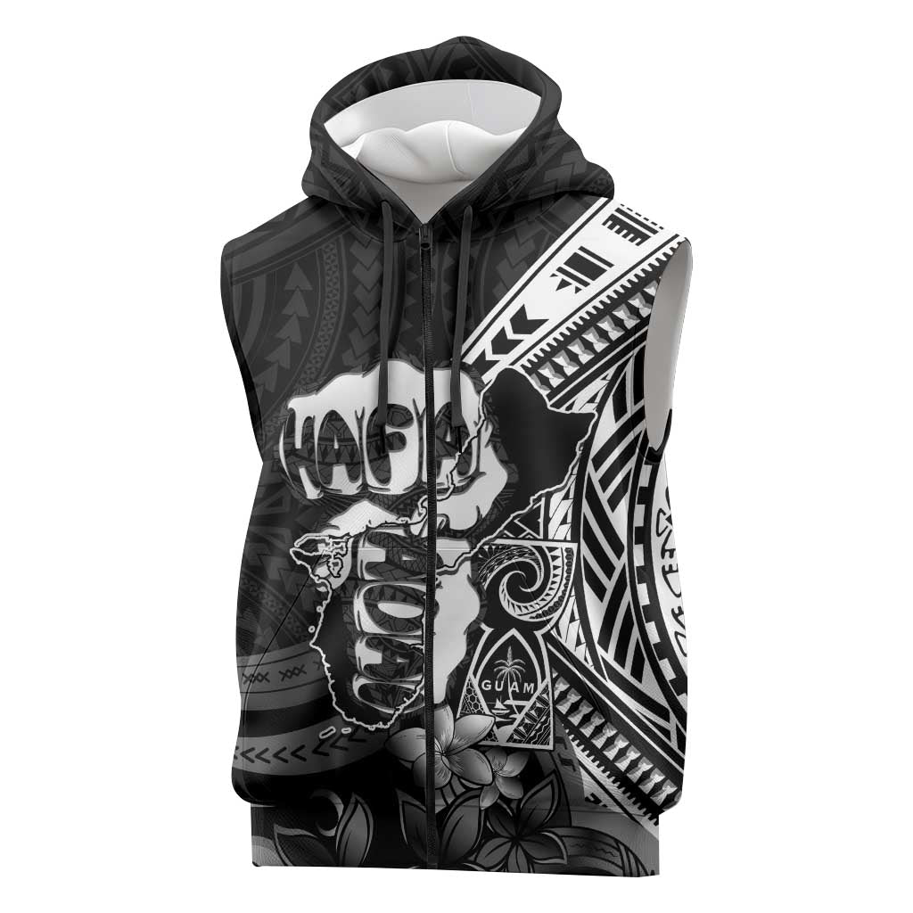 Hafa Adai Guam Discovery Day Sleeveless Zip Hoodie Chamorro Latte Stone Hand Black Version