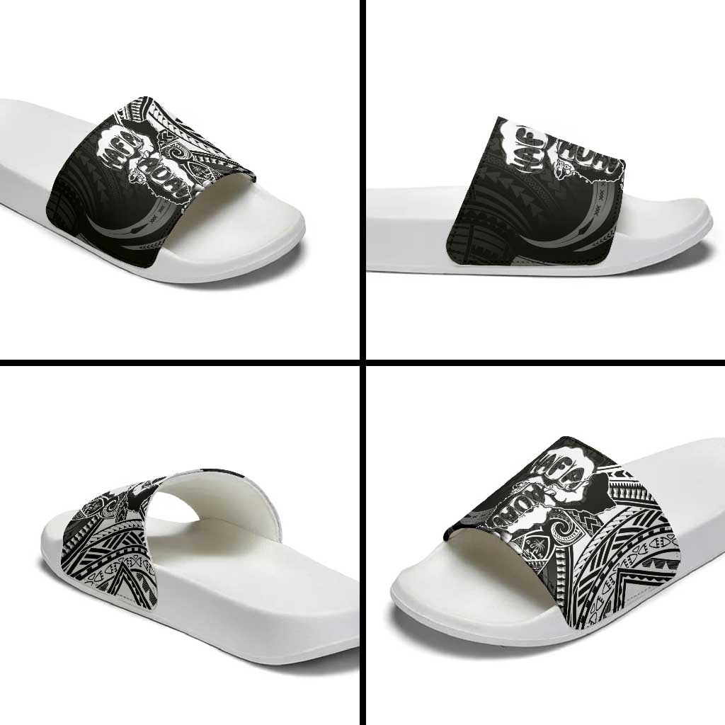 Hafa Adai Guam Discovery Day Slide Sandals Chamorro Latte Stone Hand Black Version