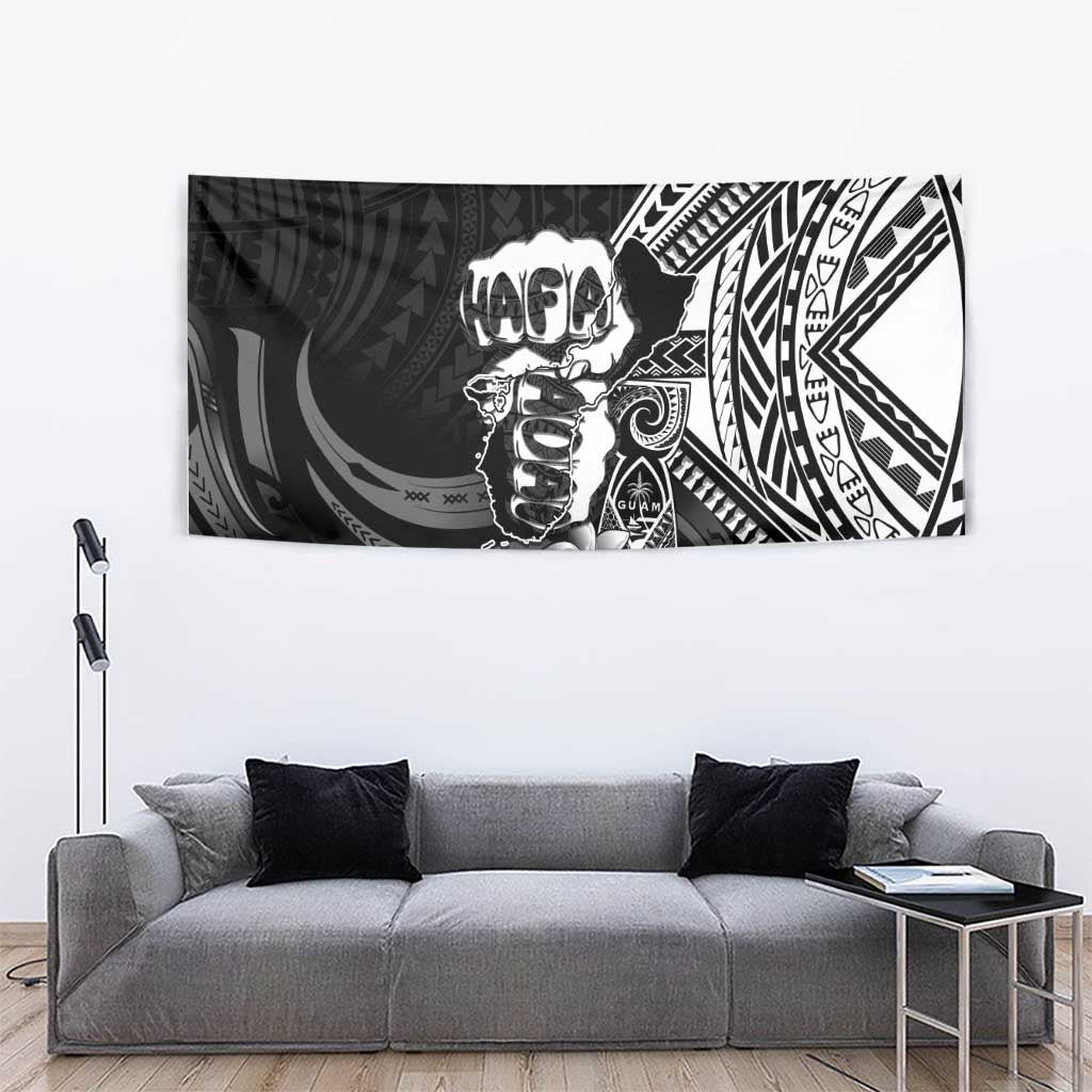 Hafa Adai Guam Discovery Day Tapestry Chamorro Latte Stone Hand Black Version