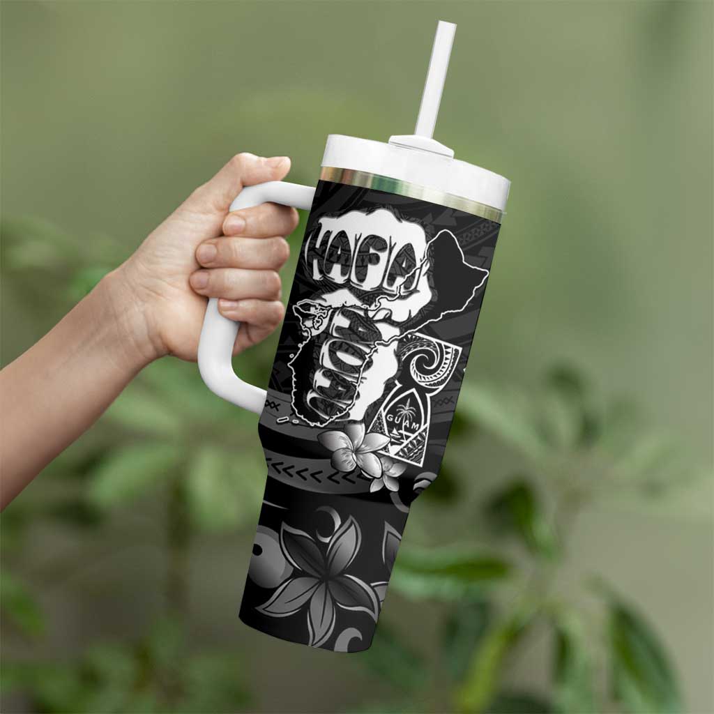 Hafa Adai Guam Discovery Day Tumbler With Handle Chamorro Latte Stone Hand Black Version LT14 - Polynesian Pride