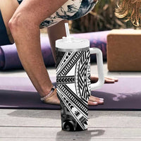 Hafa Adai Guam Discovery Day Tumbler With Handle Chamorro Latte Stone Hand Black Version LT14 - Polynesian Pride