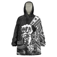 Hafa Adai Guam Discovery Day Wearable Blanket Hoodie Chamorro Latte Stone Hand Black Version