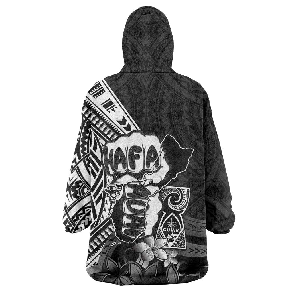 Hafa Adai Guam Discovery Day Wearable Blanket Hoodie Chamorro Latte Stone Hand Black Version