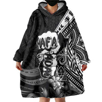 Hafa Adai Guam Discovery Day Wearable Blanket Hoodie Chamorro Latte Stone Hand Black Version