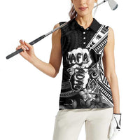 Hafa Adai Guam Discovery Day Women Sleeveless Polo Shirt Chamorro Latte Stone Hand Black Version
