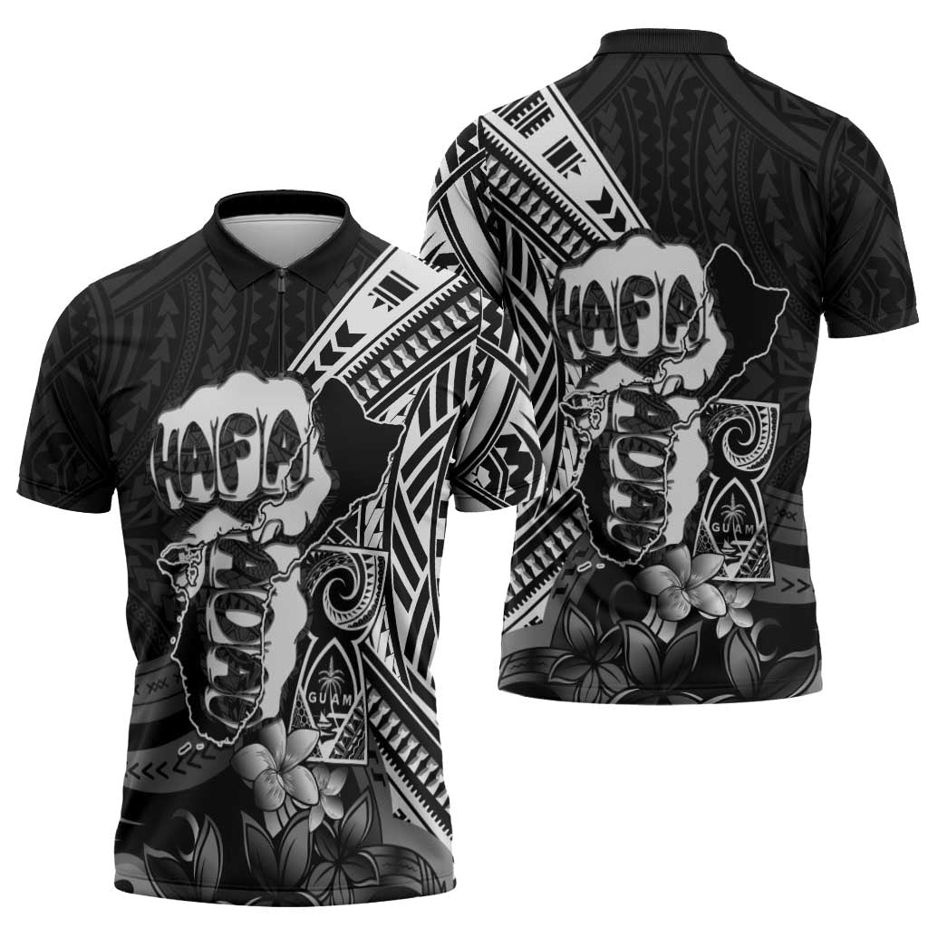 Hafa Adai Guam Discovery Day Zipper Polo Shirt Chamorro Latte Stone Hand Black Version