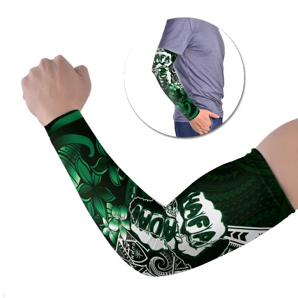 Hafa Adai Guam Discovery Day Arm Sleeves Chamorro Latte Stone Hand Green Version