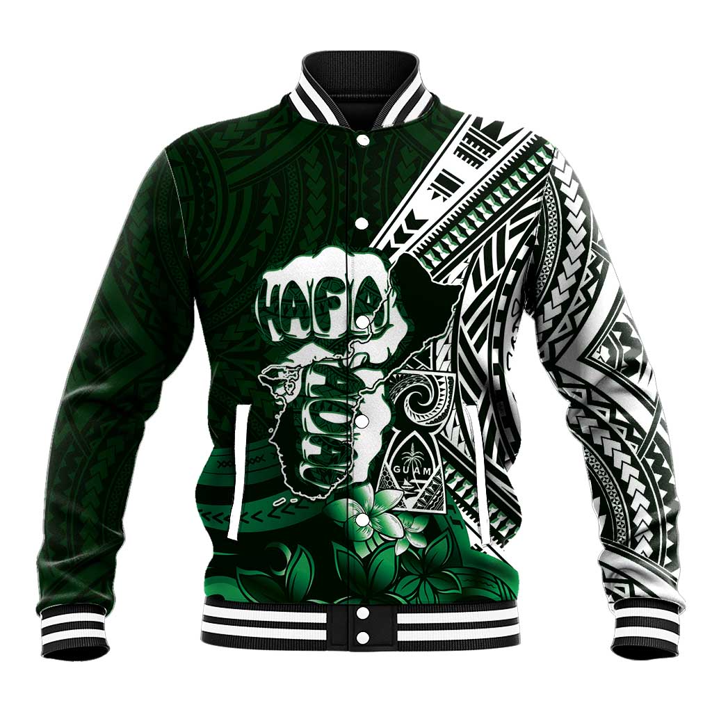 Hafa Adai Guam Discovery Day Baseball Jacket Chamorro Latte Stone Hand Green Version