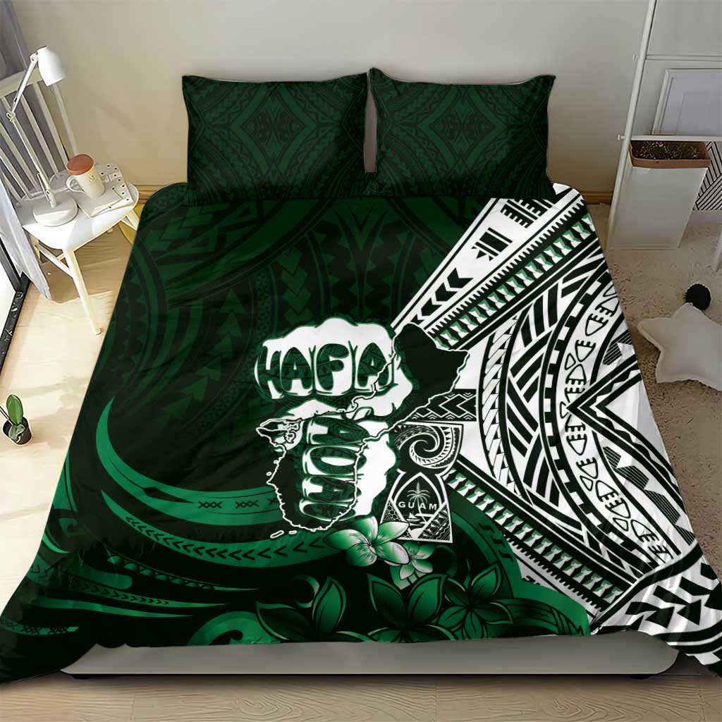 Hafa Adai Guam Discovery Day Bedding Set Chamorro Latte Stone Hand Green Version