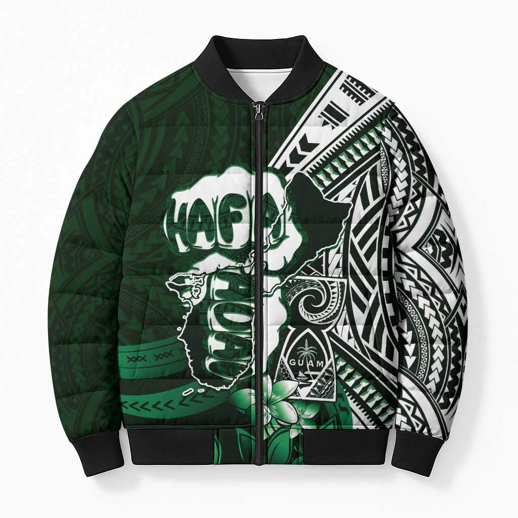 Hafa Adai Guam Discovery Day Bomber Puffer Jacket Chamorro Latte Stone Hand Green Version