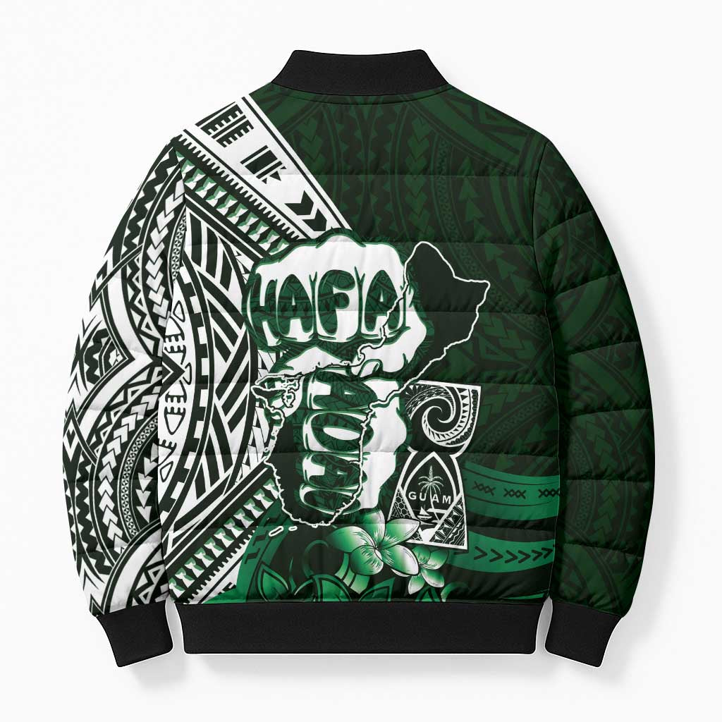 Hafa Adai Guam Discovery Day Bomber Puffer Jacket Chamorro Latte Stone Hand Green Version