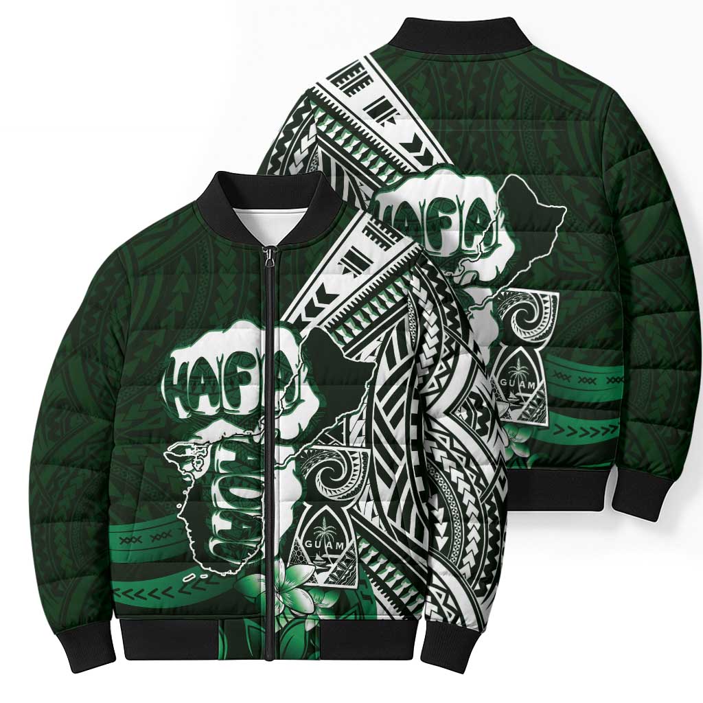 Hafa Adai Guam Discovery Day Bomber Puffer Jacket Chamorro Latte Stone Hand Green Version