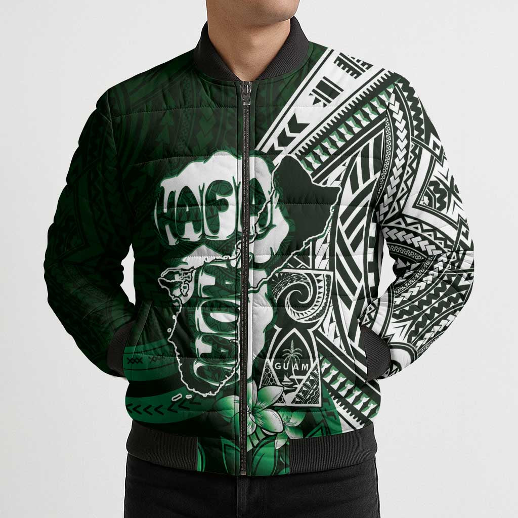 Hafa Adai Guam Discovery Day Bomber Puffer Jacket Chamorro Latte Stone Hand Green Version