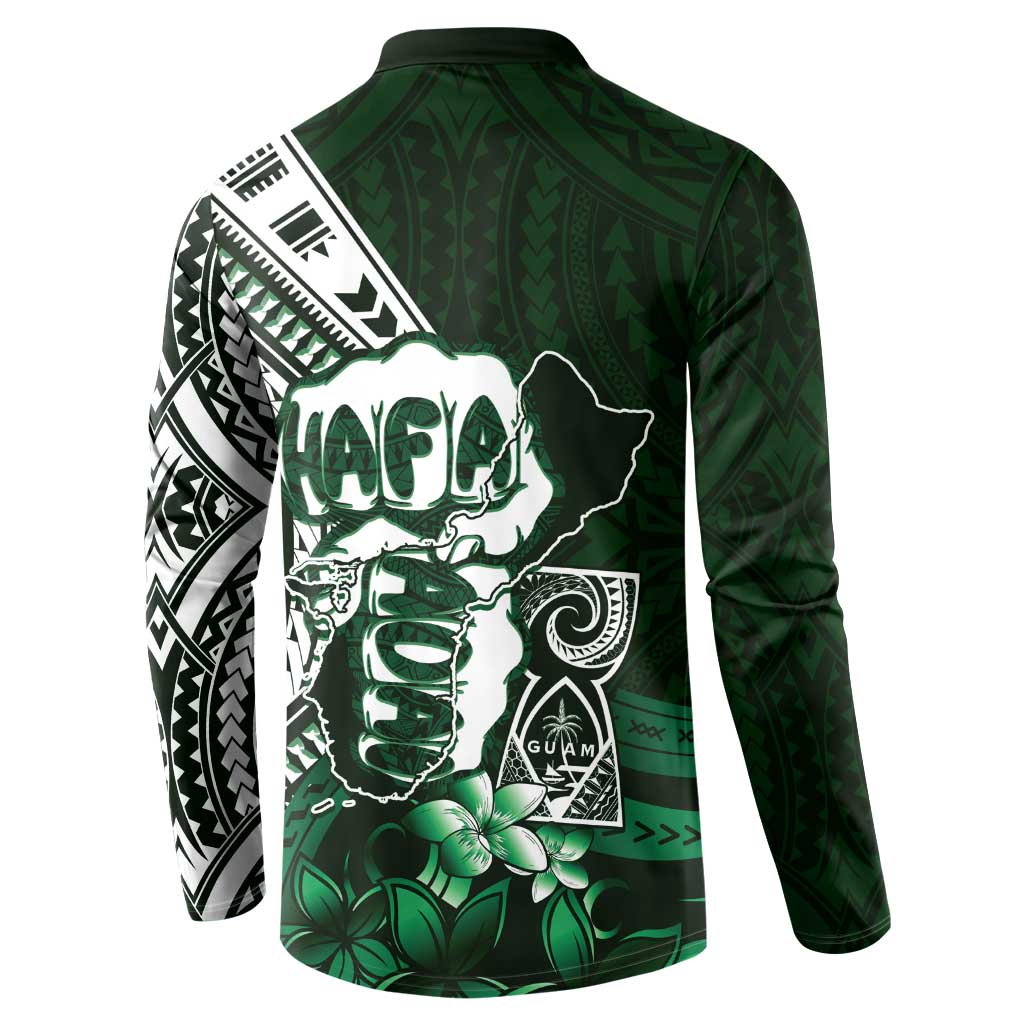 Hafa Adai Guam Discovery Day Button Sweatshirt Chamorro Latte Stone Hand Green Version