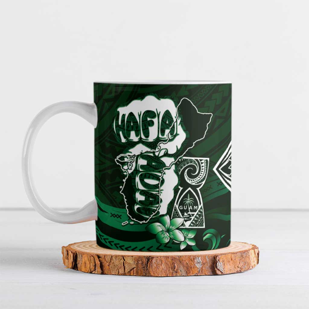 Hafa Adai Guam Discovery Day Ceramic Mug Chamorro Latte Stone Hand Green Version