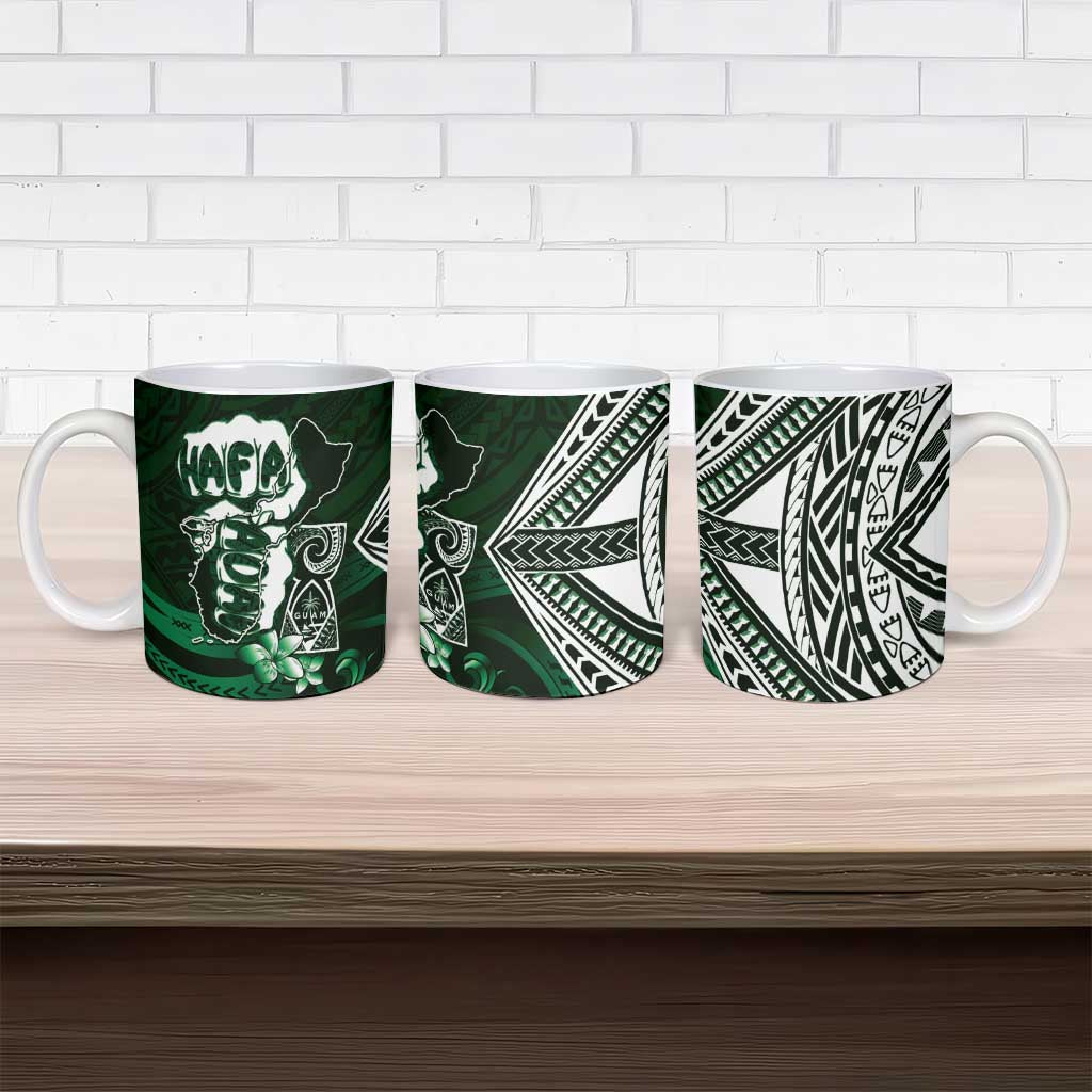 Hafa Adai Guam Discovery Day Ceramic Mug Chamorro Latte Stone Hand Green Version