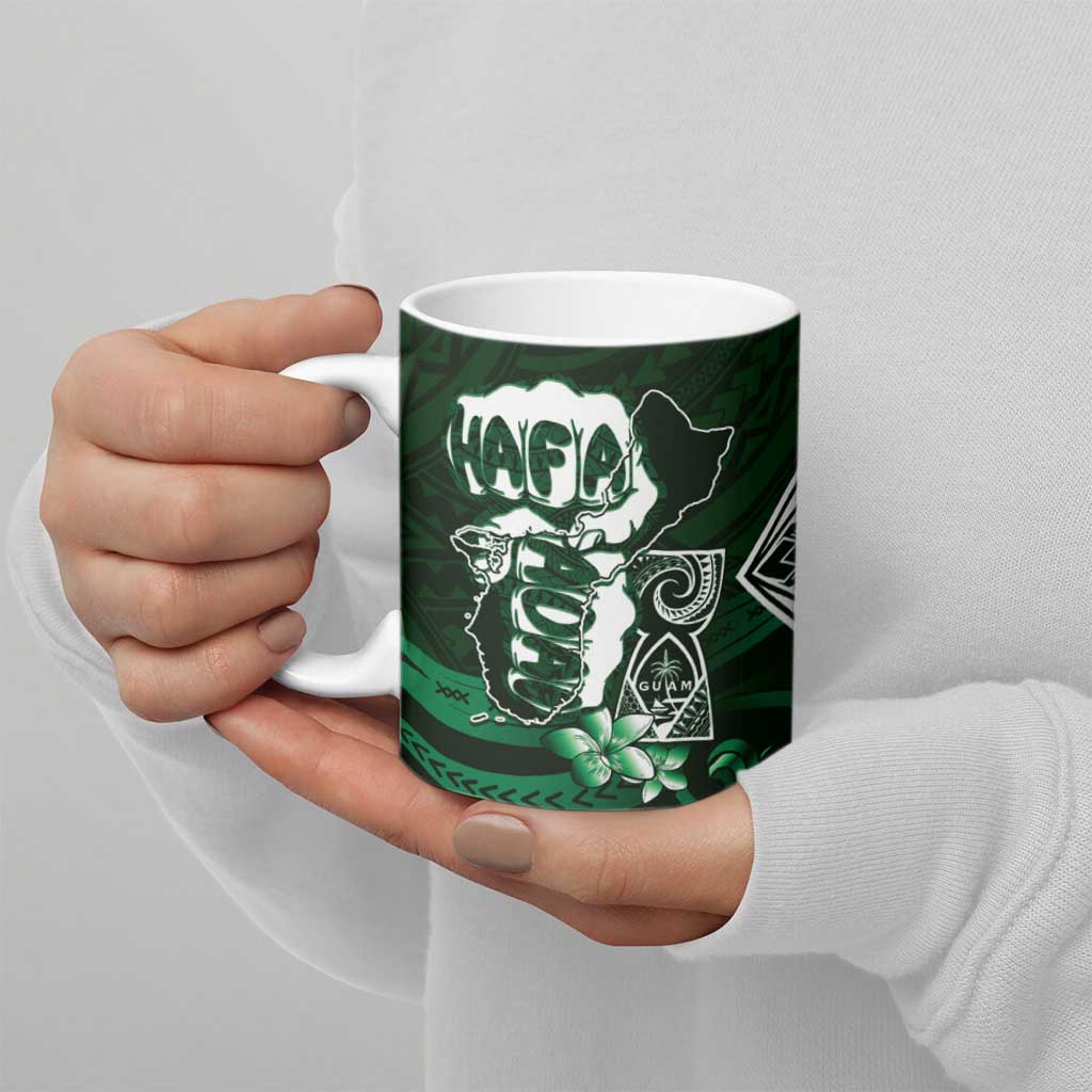 Hafa Adai Guam Discovery Day Ceramic Mug Chamorro Latte Stone Hand Green Version