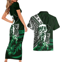 Hafa Adai Guam Discovery Day Couples Matching Short Sleeve Bodycon Dress and Hawaiian Shirt Chamorro Latte Stone Hand Green Version LT14 - Polynesian Pride