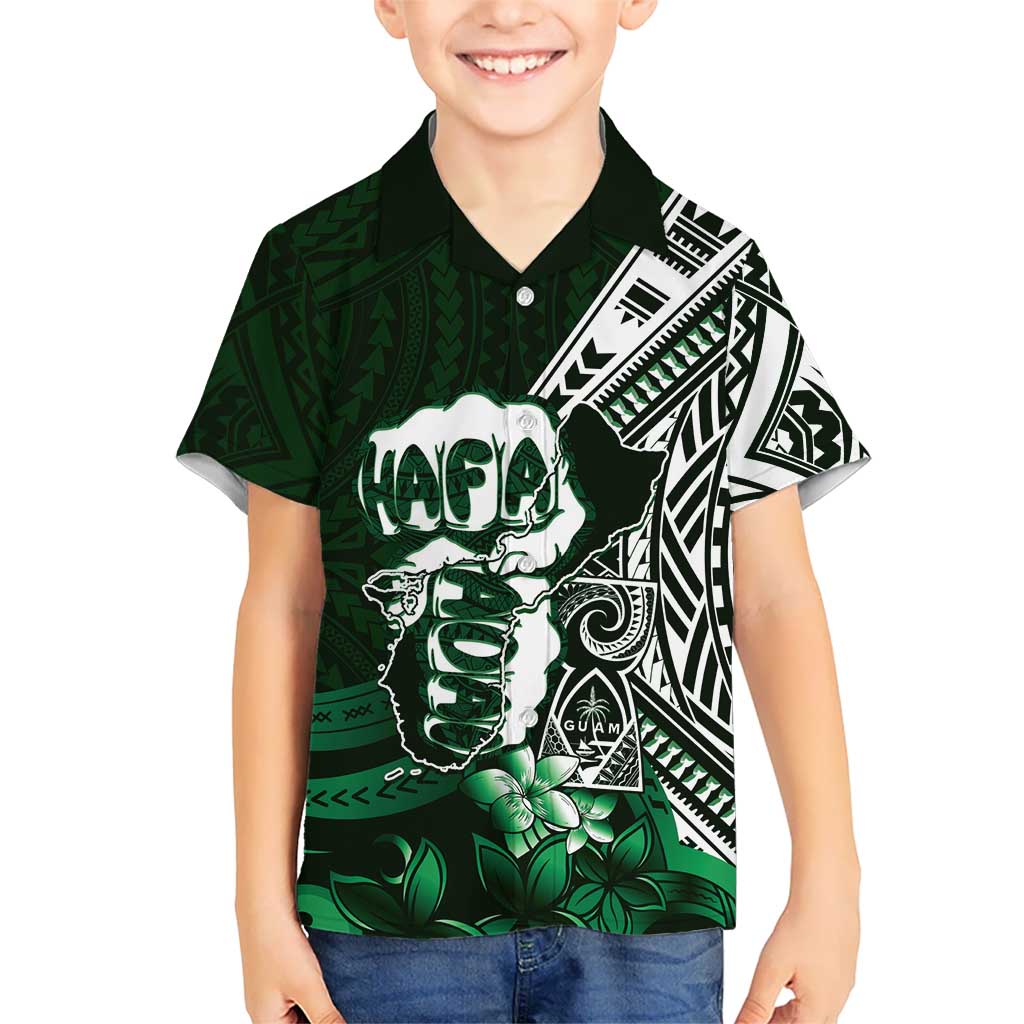 Hafa Adai Guam Discovery Day Family Matching Long Sleeve Bodycon Dress and Hawaiian Shirt Chamorro Latte Stone Hand Green Version