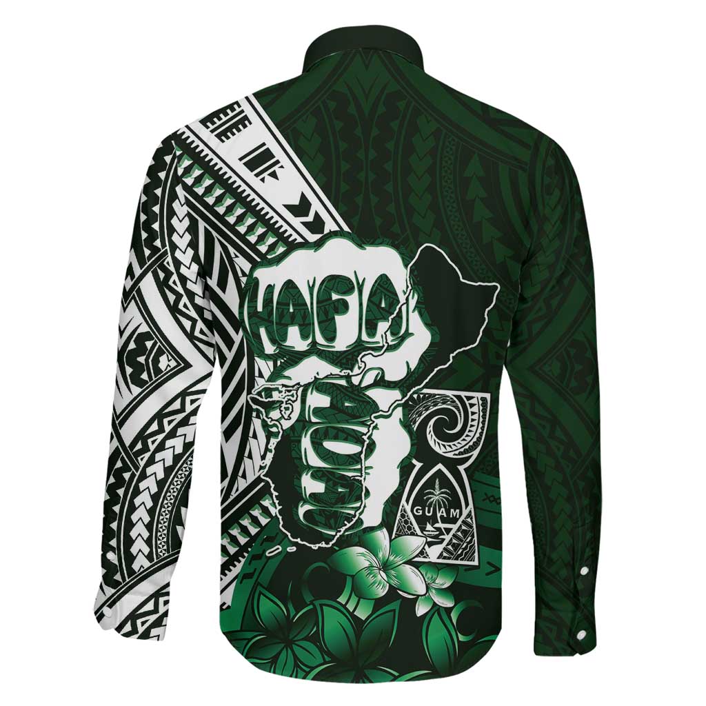 Hafa Adai Guam Discovery Day Family Matching Off The Shoulder Long Sleeve Dress and Hawaiian Shirt Chamorro Latte Stone Hand Green Version
