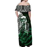 Hafa Adai Guam Discovery Day Family Matching Off Shoulder Maxi Dress and Hawaiian Shirt Chamorro Latte Stone Hand Green Version LT14 - Polynesian Pride