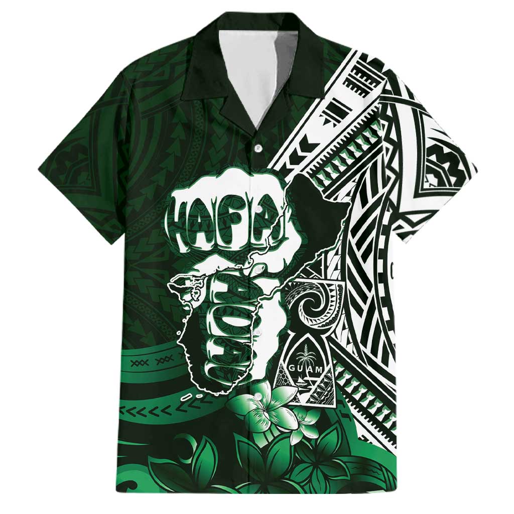 Hafa Adai Guam Discovery Day Family Matching Off Shoulder Short Dress and Hawaiian Shirt Chamorro Latte Stone Hand Green Version LT14 Dad's Shirt - Short Sleeve Green - Polynesian Pride