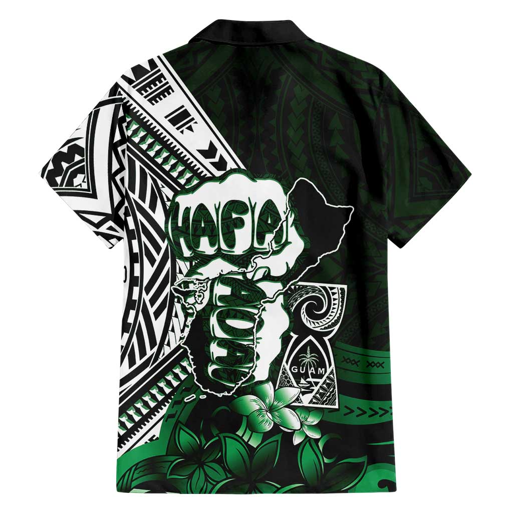 Hafa Adai Guam Discovery Day Family Matching Puletasi and Hawaiian Shirt Chamorro Latte Stone Hand Green Version LT14 - Polynesian Pride