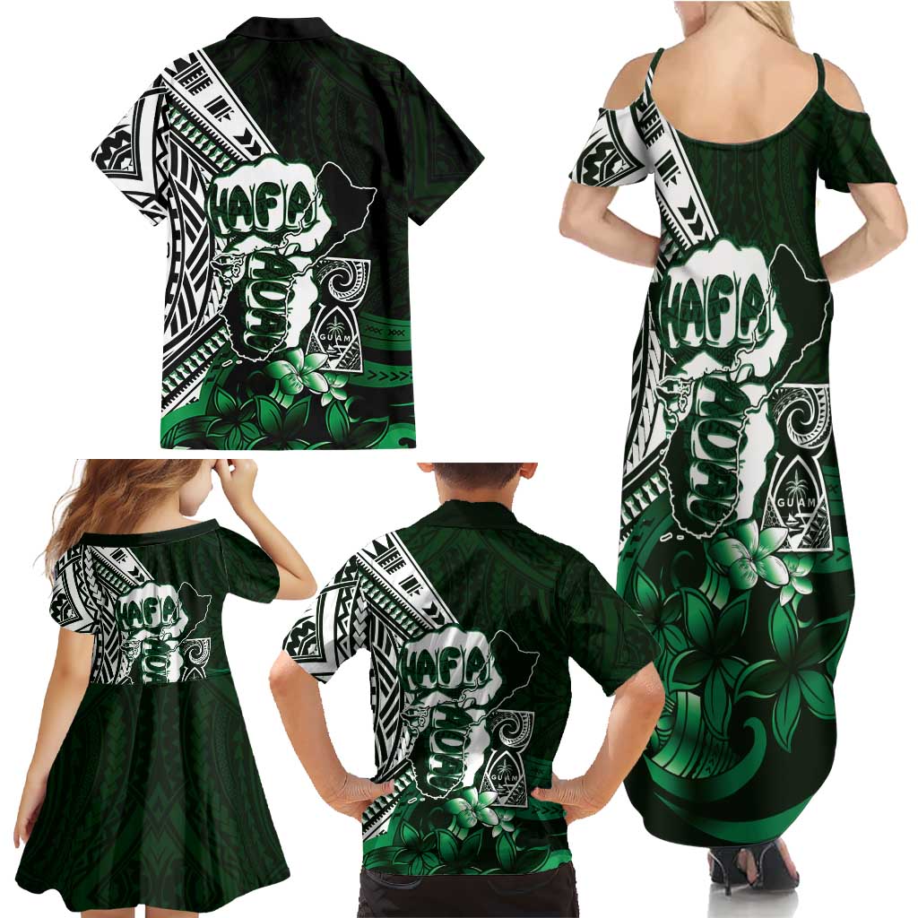Hafa Adai Guam Discovery Day Family Matching Summer Maxi Dress and Hawaiian Shirt Chamorro Latte Stone Hand Green Version LT14 - Polynesian Pride