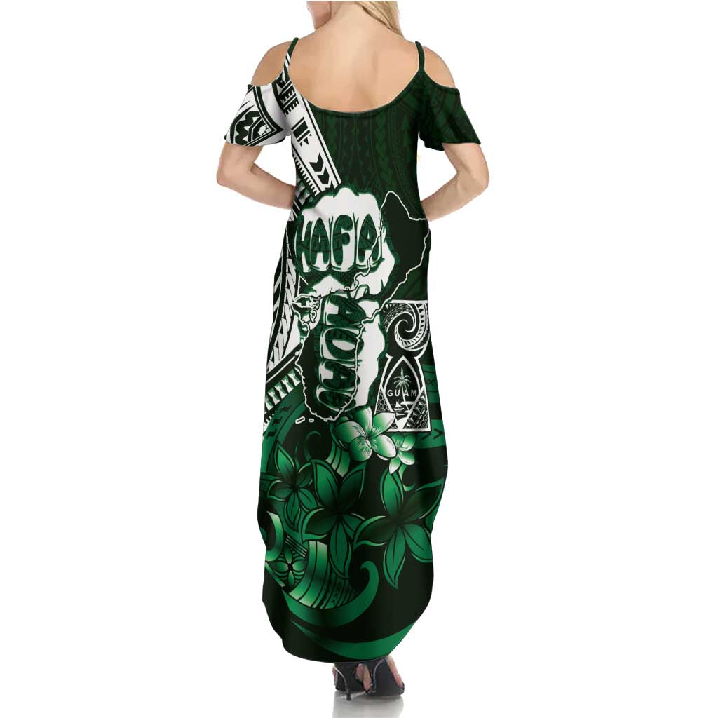 Hafa Adai Guam Discovery Day Family Matching Summer Maxi Dress and Hawaiian Shirt Chamorro Latte Stone Hand Green Version LT14 - Polynesian Pride