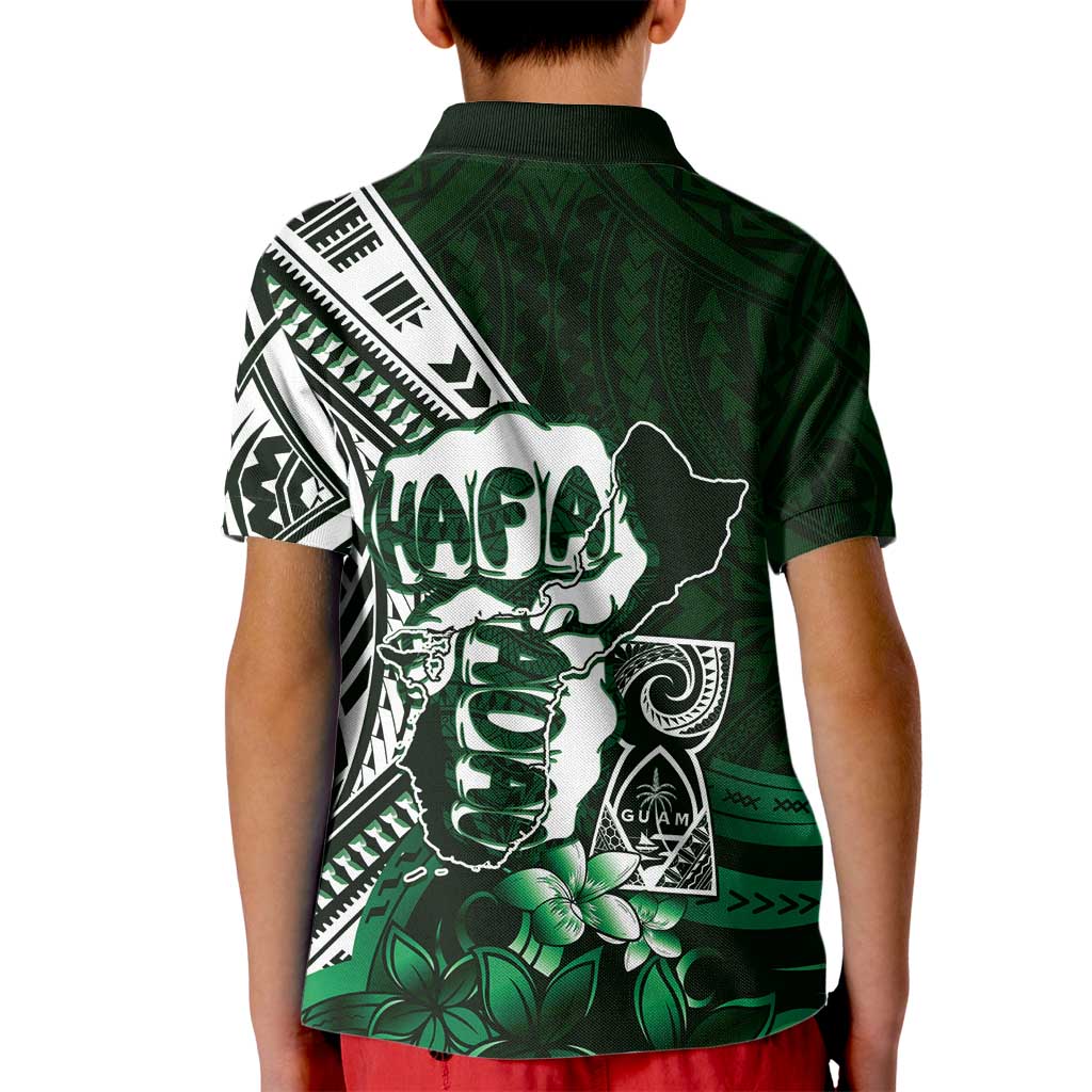 Hafa Adai Guam Discovery Day Kid Polo Shirt Chamorro Latte Stone Hand Green Version
