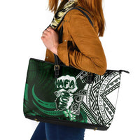 Hafa Adai Guam Discovery Day Leather Tote Bag Chamorro Latte Stone Hand Green Version