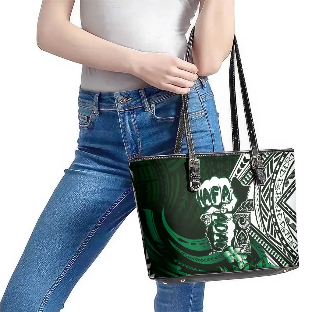 Hafa Adai Guam Discovery Day Leather Tote Bag Chamorro Latte Stone Hand Green Version