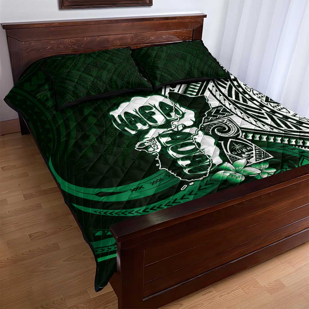 Hafa Adai Guam Discovery Day Quilt Bed Set Chamorro Latte Stone Hand Green Version