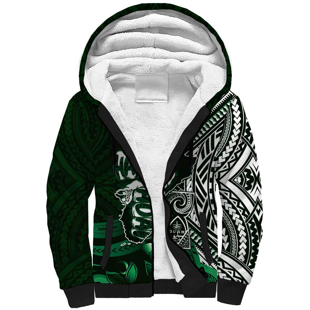 Hafa Adai Guam Discovery Day Sherpa Hoodie Chamorro Latte Stone Hand Green Version