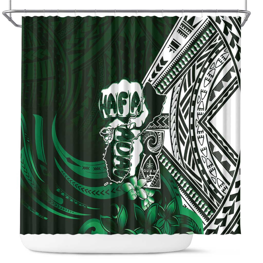 Hafa Adai Guam Discovery Day Shower Curtain Chamorro Latte Stone Hand Green Version