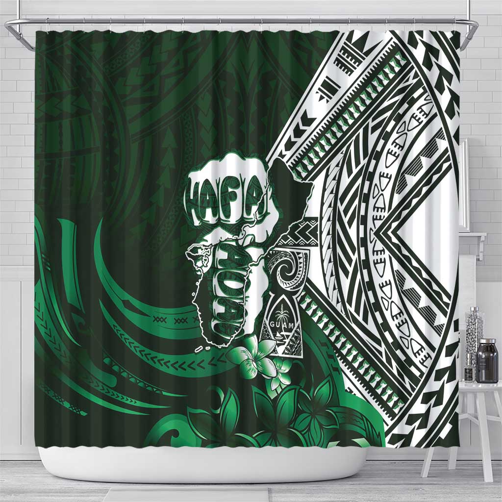 Hafa Adai Guam Discovery Day Shower Curtain Chamorro Latte Stone Hand Green Version