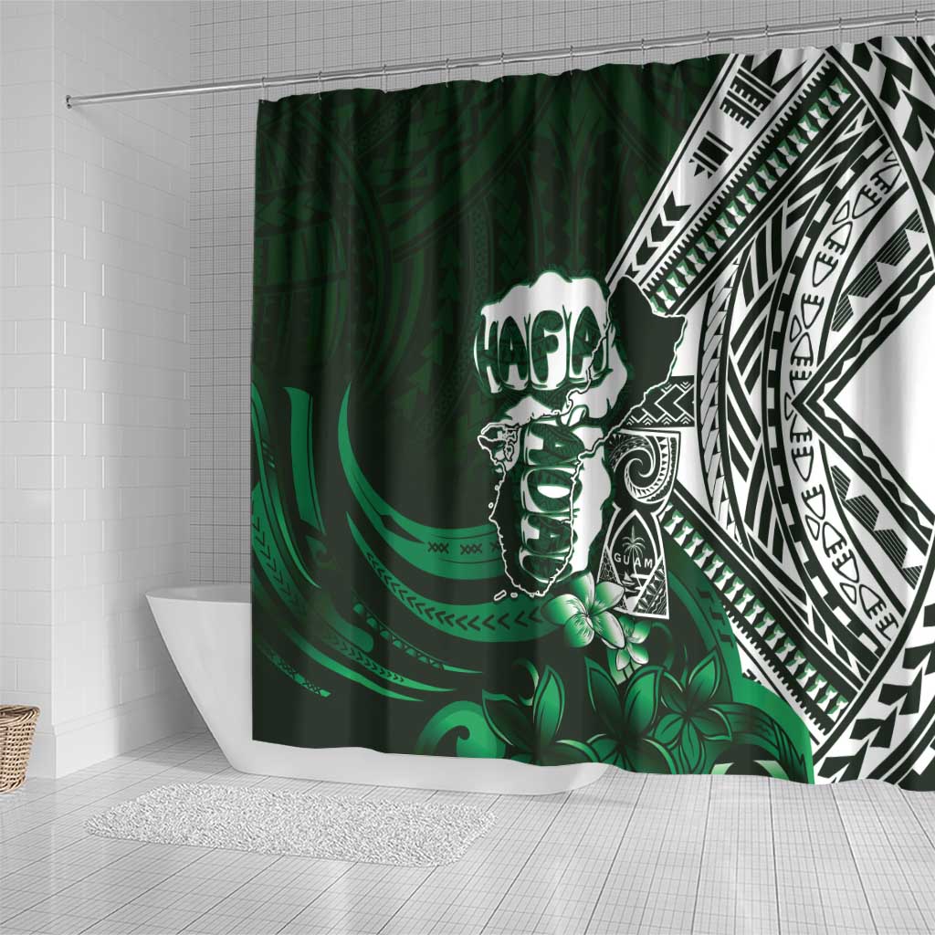 Hafa Adai Guam Discovery Day Shower Curtain Chamorro Latte Stone Hand Green Version